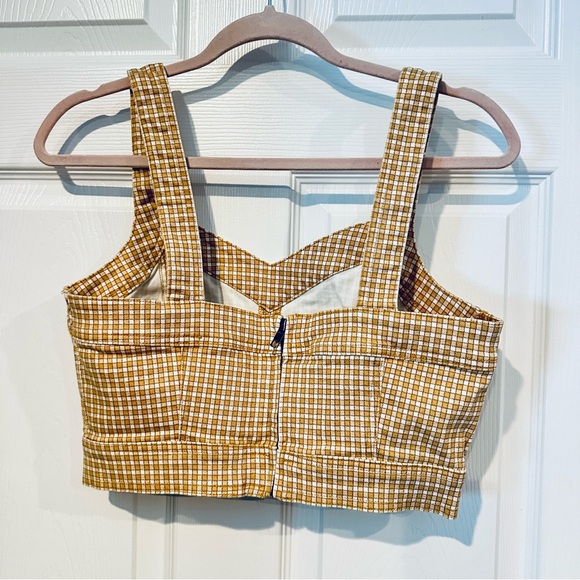 NWT Madewell Denim Supercrop Tank Top Mini Check Autumn Gold size 2 - Picture 4 of 7